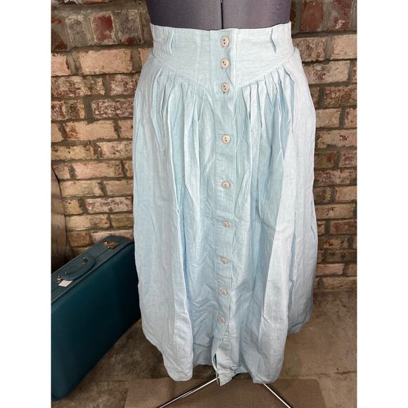 maxi skirt chambray denim light wash blue 1980s - Picture 1 of 9